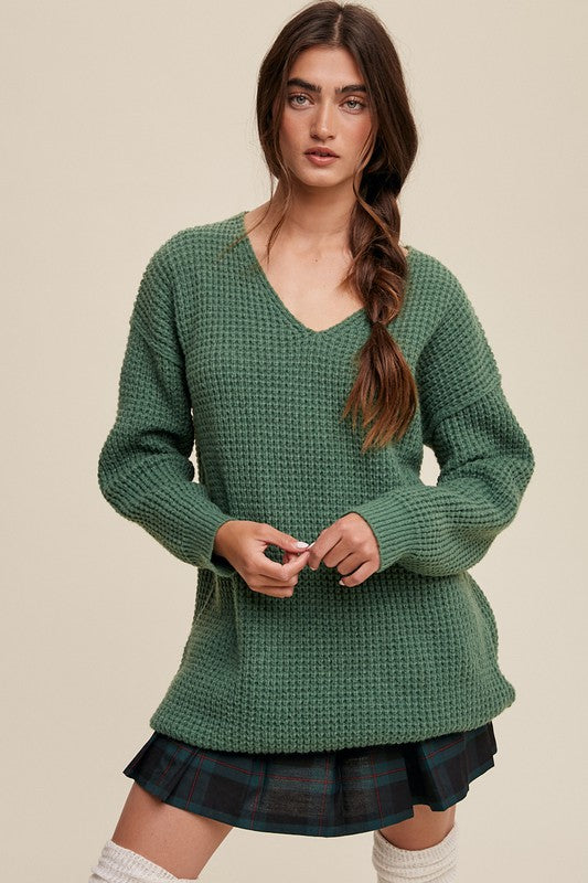 Listicle Slouchy V-neck Ribbed Knit Sweater