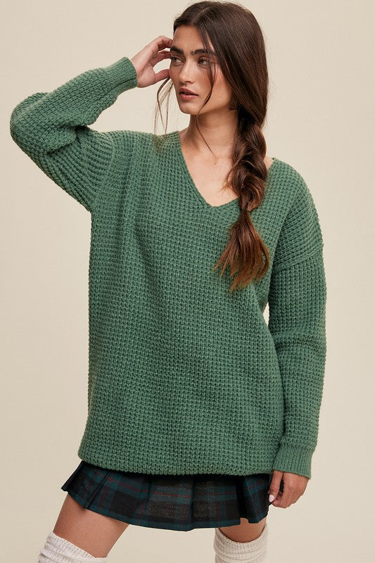 Listicle Slouchy V-neck Ribbed Knit Sweater