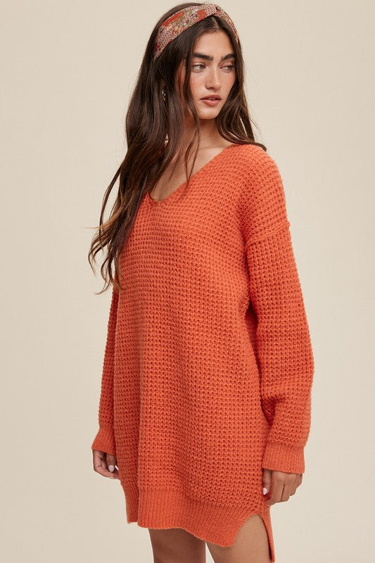 Listicle Slouchy V-neck Ribbed Knit Sweater