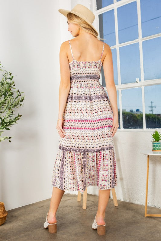 Orange Farm Boho/Tribal Print Tiered Dress