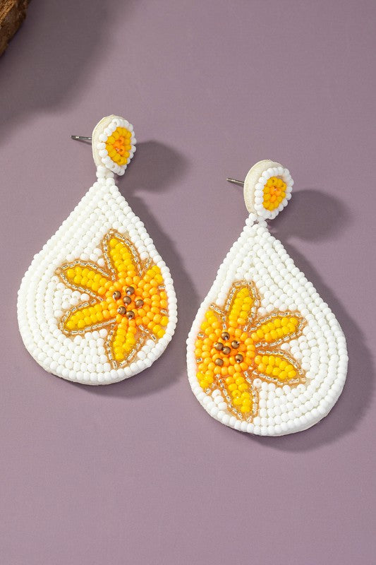 Handmade Teardrop flower seed bead earrings