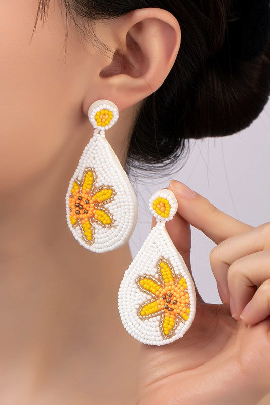 Handmade Teardrop flower seed bead earrings