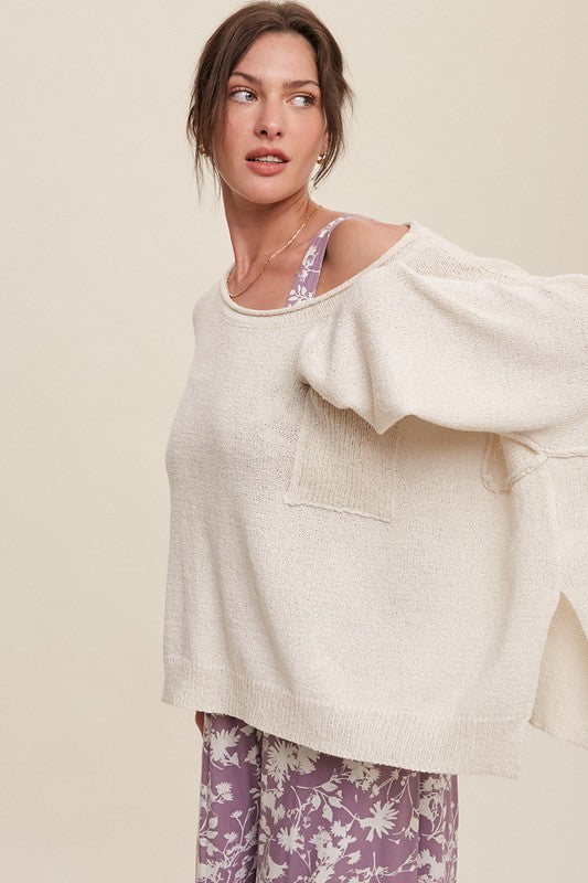 Listicle Light Weight Wide Neck Crop Pullover Knit Sweater