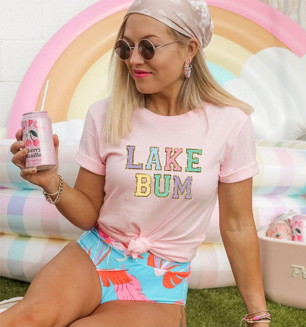 Colorful Lake Bum Varsity Font Graphic Tee