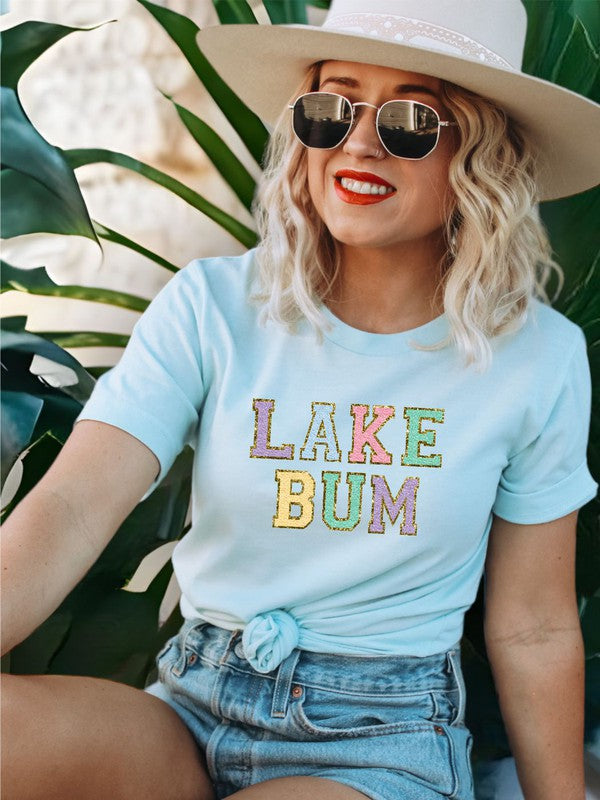 Colorful Lake Bum Varsity Font Graphic Tee