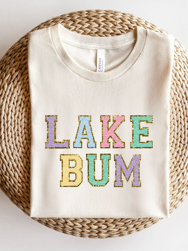 Colorful Lake Bum Varsity Font Graphic Tee Plus Size