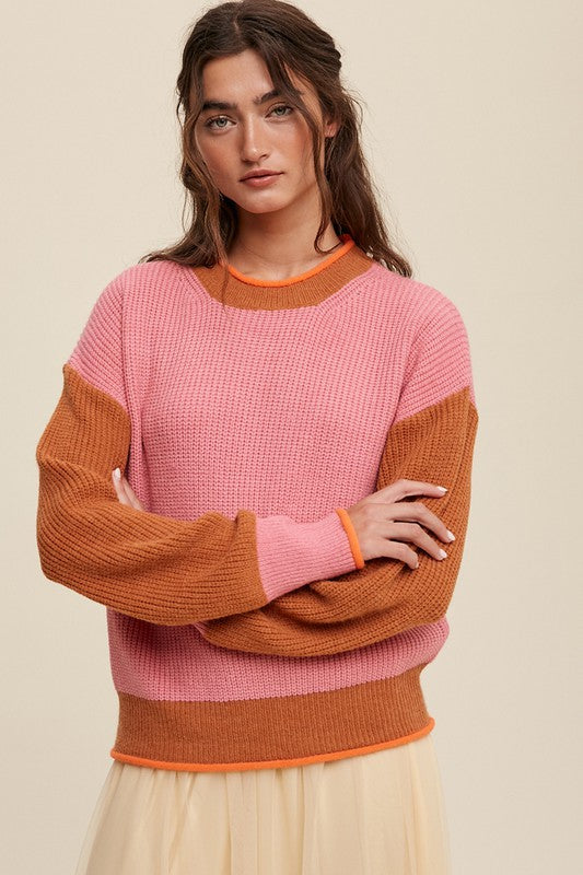 Listicle Color Block Ribbed Knit Sweater