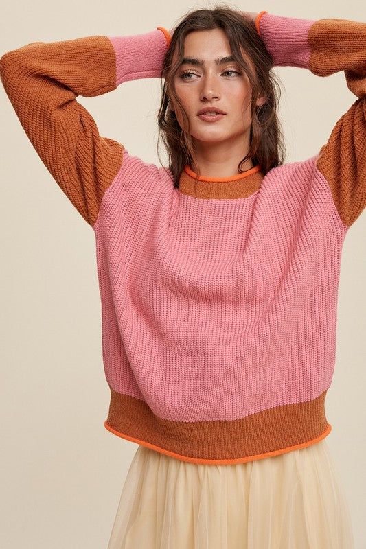 Listicle Color Block Ribbed Knit Sweater