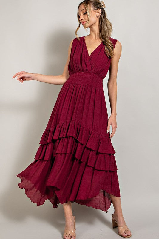 V-Neck Ruffle Maxi Dress