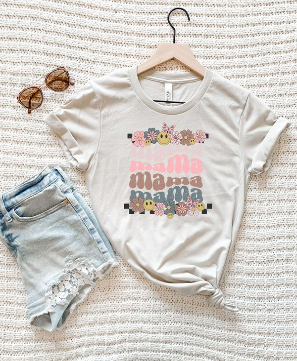 Smiley Flower Stacked Mama Graphic Tee Plus Size