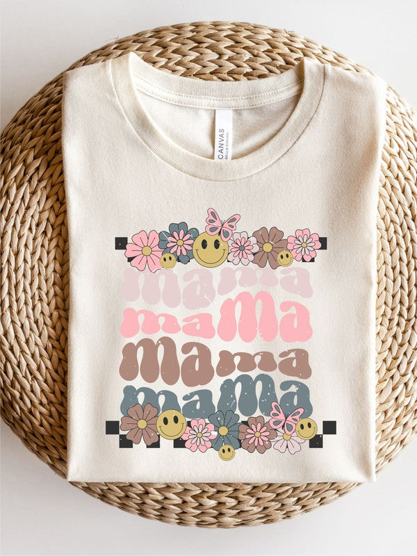 Smiley Flower Stacked Mama Graphic Tee