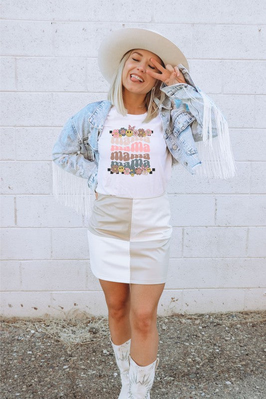 Smiley Flower Stacked Mama Graphic Tee Plus Size