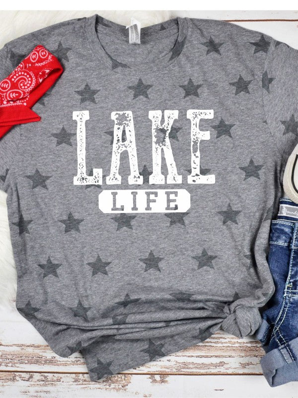 Stars Distressed Lake Life Graphic Tee