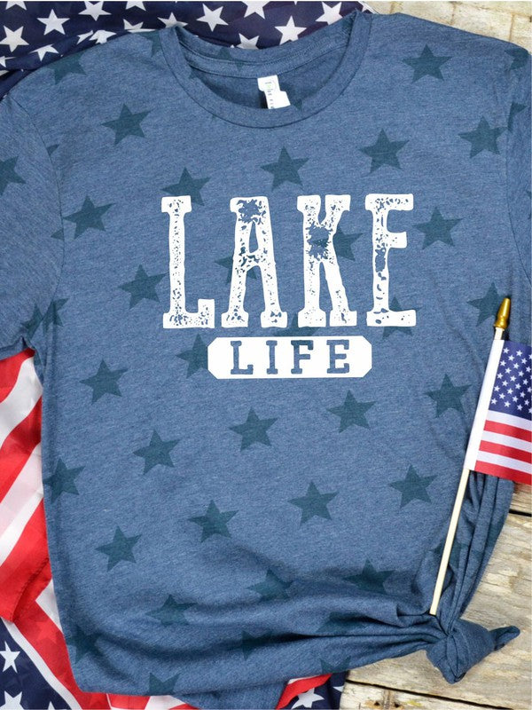 Stars Distressed Lake Life Graphic Tee