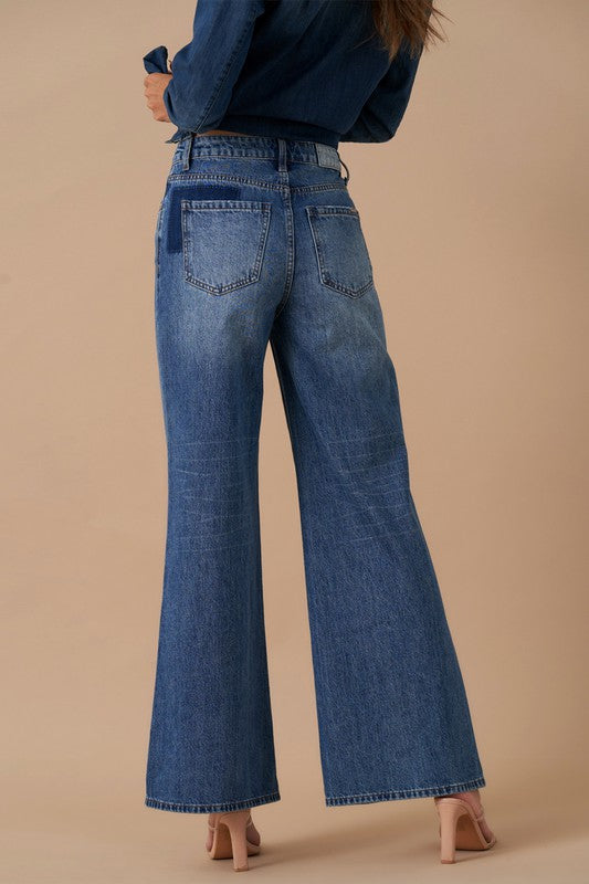 Denim Lab USA Relaxed Wide Leg Patchwork Jeans