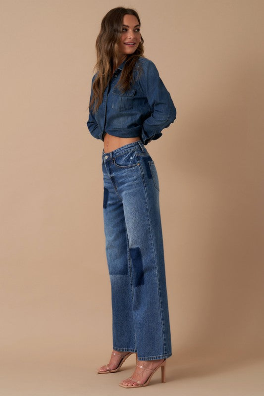 Denim Lab USA Relaxed Wide Leg Patchwork Jeans