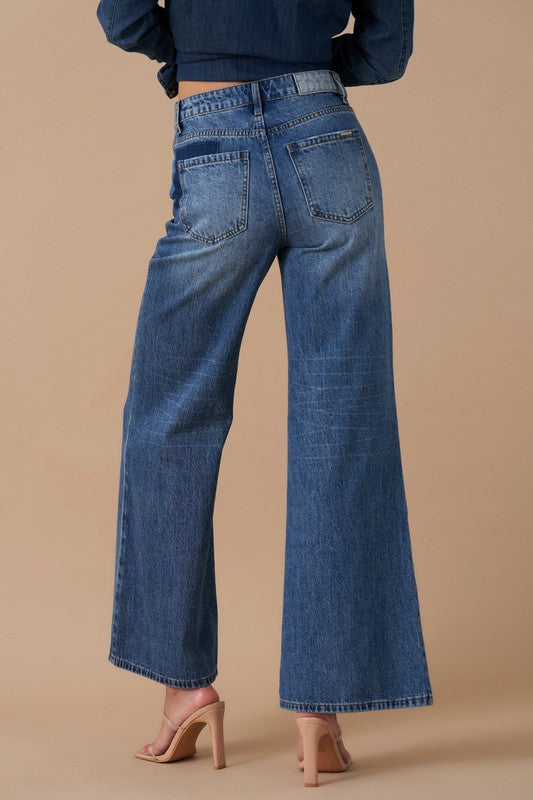 Denim Lab USA Relaxed Wide Leg Patchwork Jeans