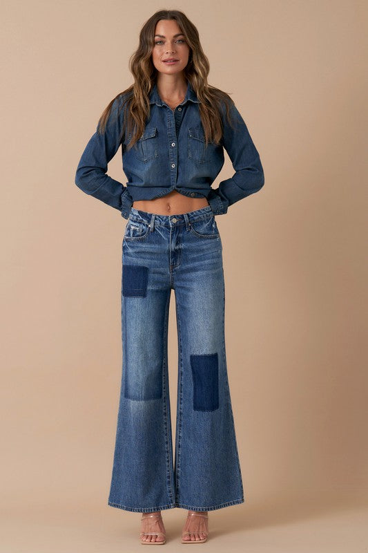 Denim Lab USA Relaxed Wide Leg Patchwork Jeans