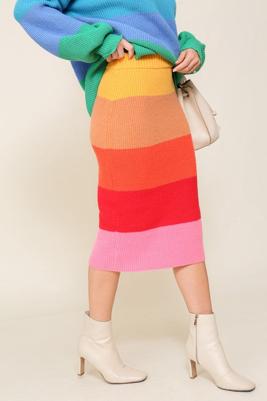 Timing High-Waisted Midi Sweater Multicolor Skirt