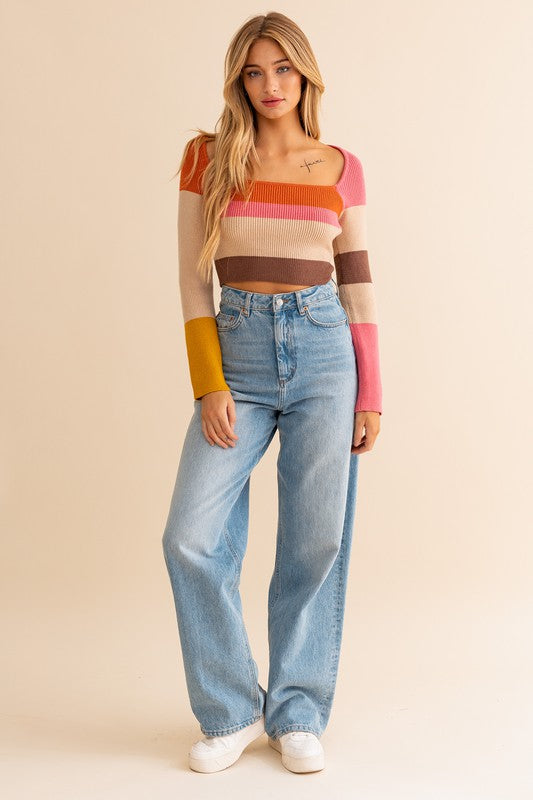 Le Lis Long Sleeve Color Block Stripe Knit Top