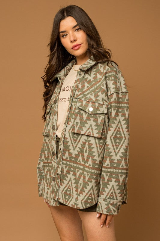 Gilli 3D Pocket Aztec Print Shacket