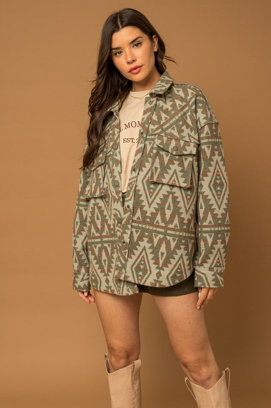 Gilli 3D Pocket Aztec Print Shacket