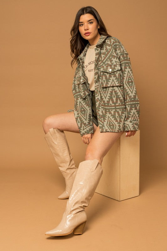 Gilli 3D Pocket Aztec Print Shacket