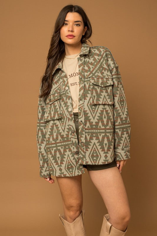 Gilli 3D Pocket Aztec Print Shacket