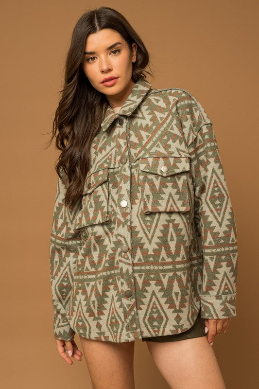 Gilli 3D Pocket Aztec Print Shacket