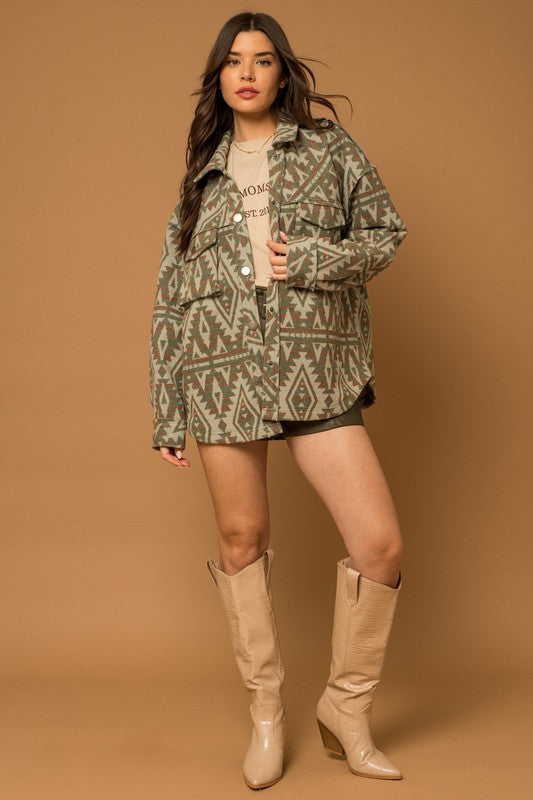 Gilli 3D Pocket Aztec Print Shacket