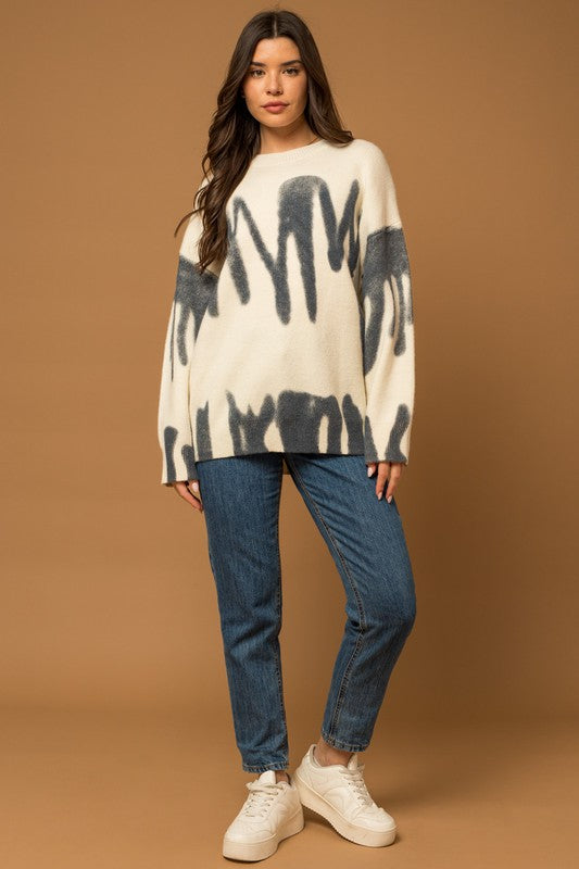 Gilli Long Sleeve Spray Print Sweater