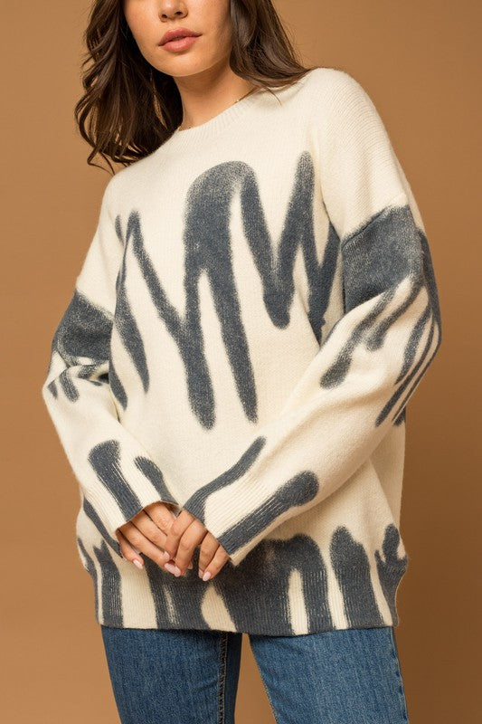 Gilli Long Sleeve Spray Print Sweater