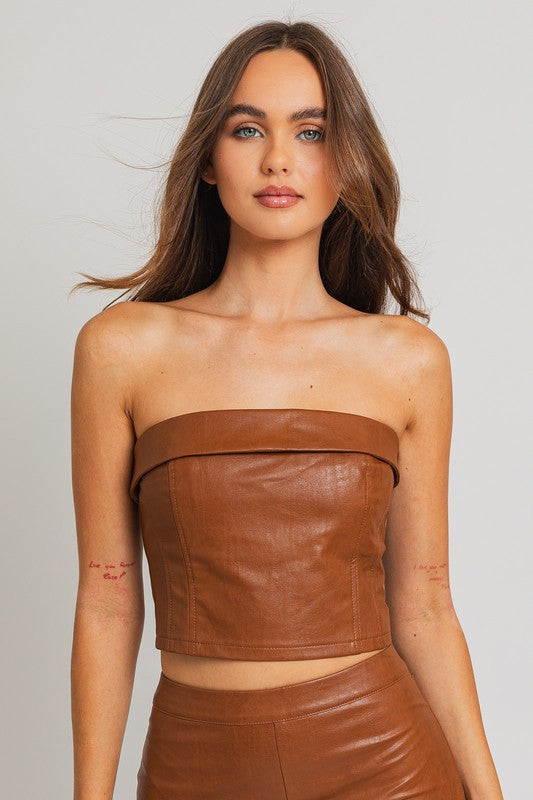 Le Lis Faux Leather Strapless Tube Top