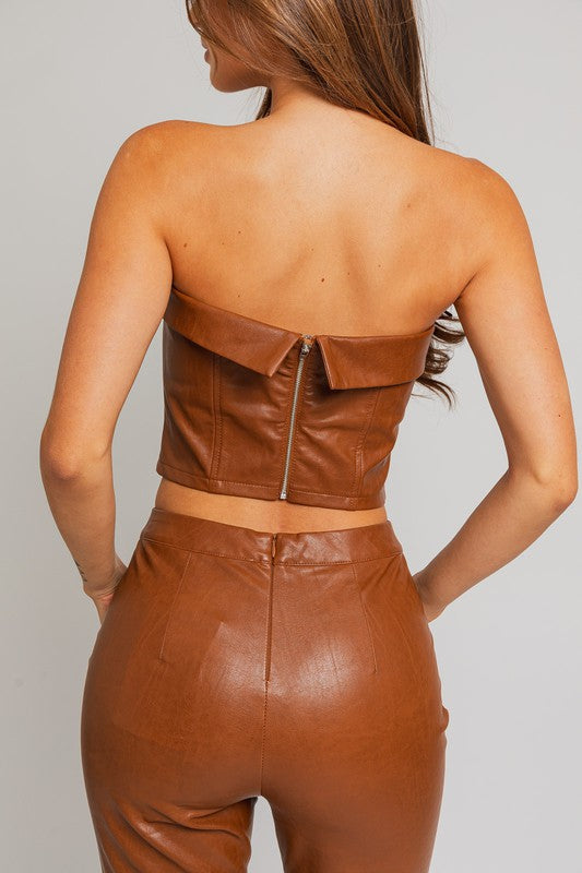 Le Lis Faux Leather Strapless Tube Top