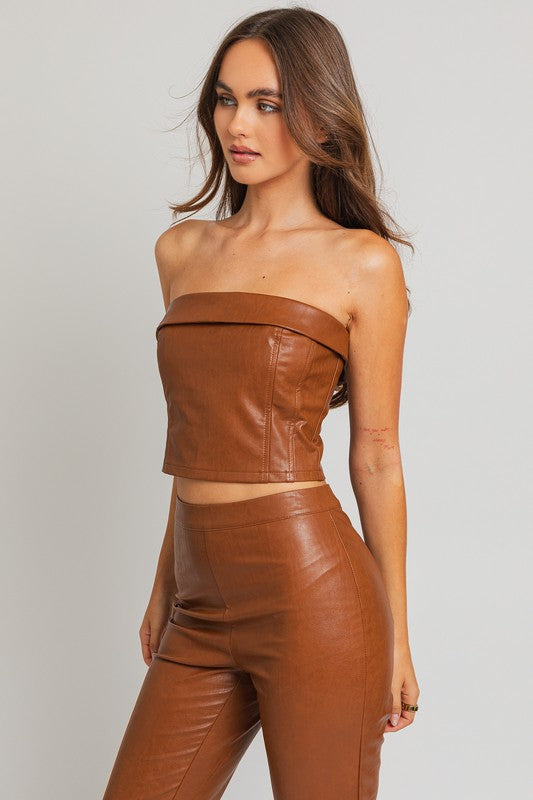 Le Lis Faux Leather Strapless Tube Top