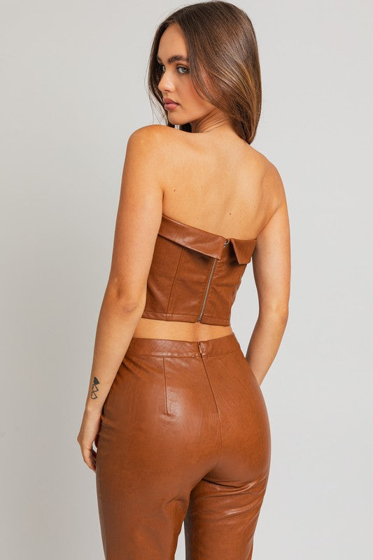 Le Lis Faux Leather Strapless Tube Top