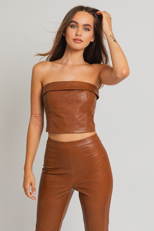 Le Lis Faux Leather Strapless Tube Top