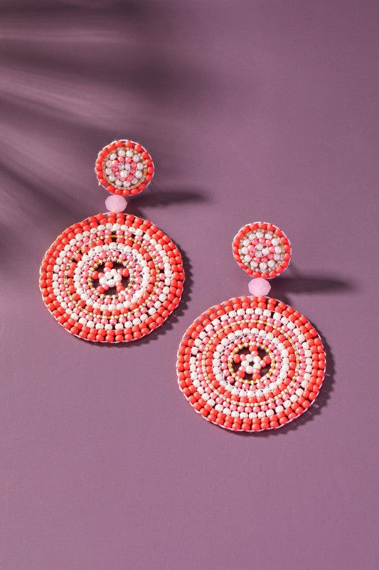 hand made color seed bead disk drop earrings