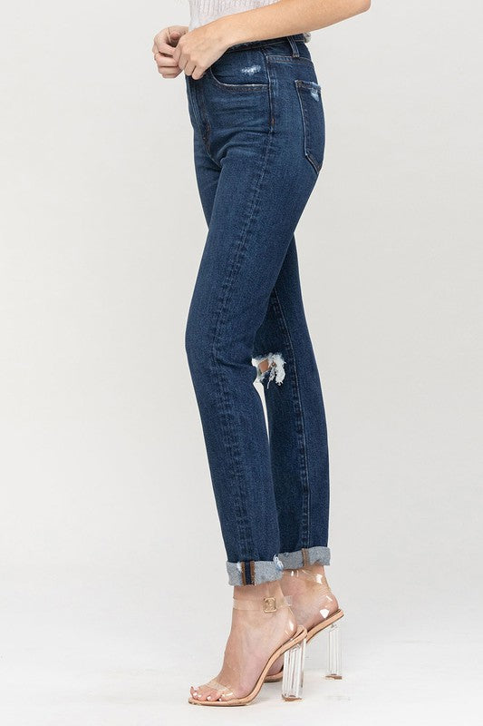 Vervet by Flying Monkey Distressed Roll Up Stretch Mom Jeans