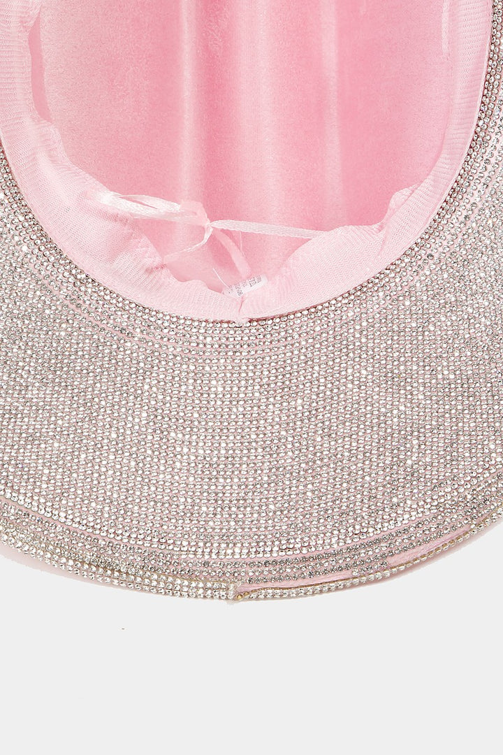 Fame Pave Rhinestone Trim Faux Suede Hat