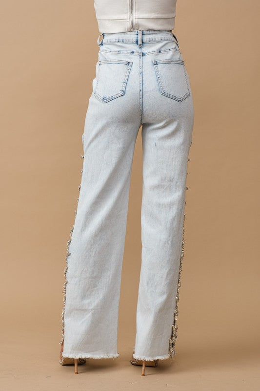 Blue B Jewel Trim Cut Out Side Stretch Jeans