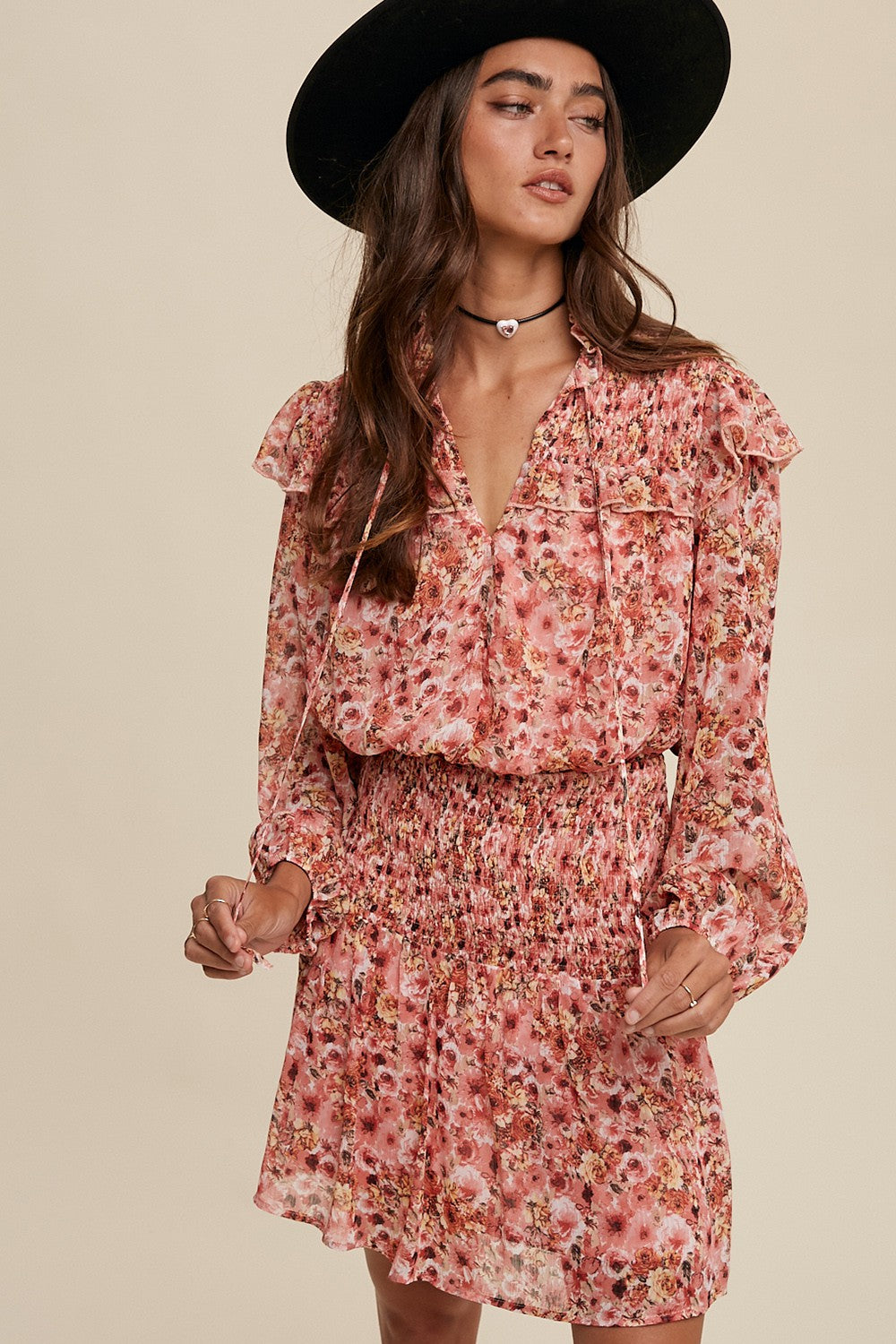 Listicle Valerie Ruffle Floral Print Smocked Dress