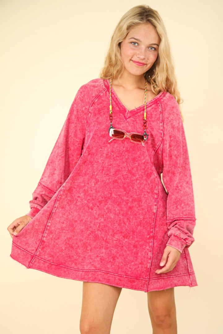 VERY J Mineral Washed Oversized A-Line Mini Dress - Boho Soho