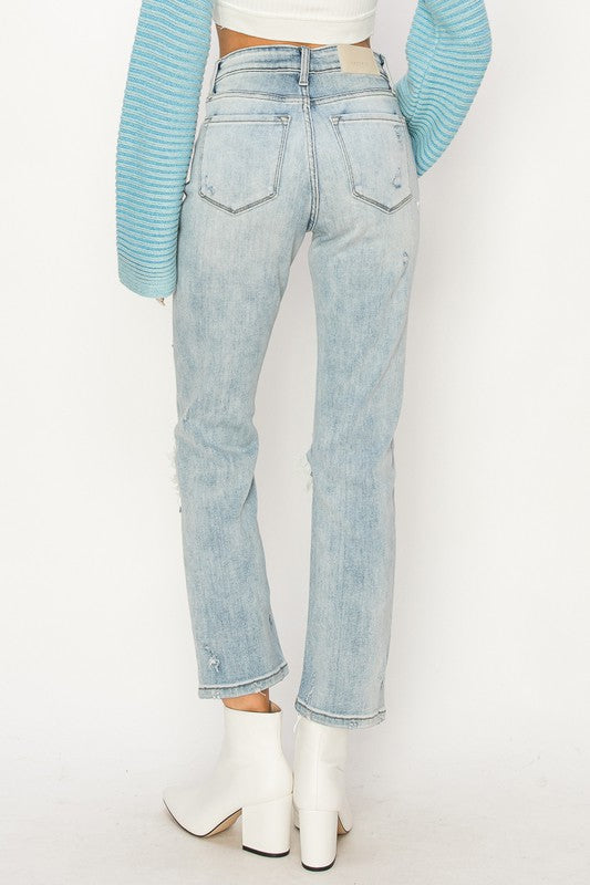 HIGH RISE DISTRESSED STRAIGHT JEANS - Boho Soho