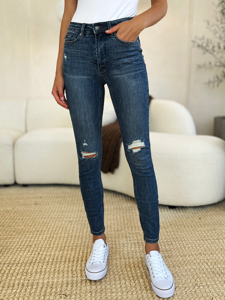 Judy Blue Mid Waist Distressed Slim Jeans