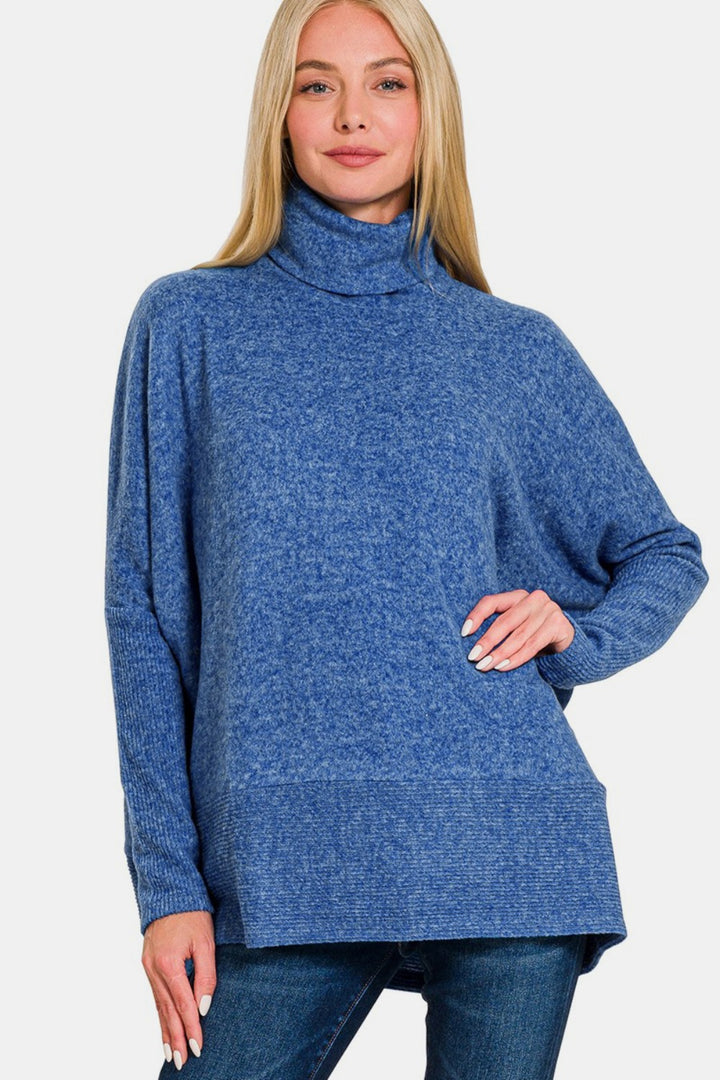 Zenana Brushed Melange Hacci Turtleneck Sweater