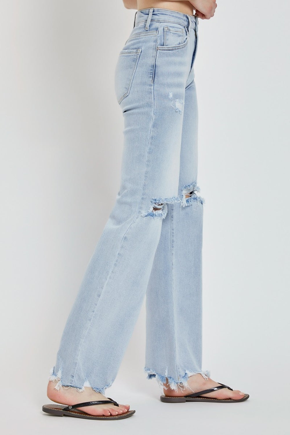 Risen High Rise Distressed Wide Leg Jeans