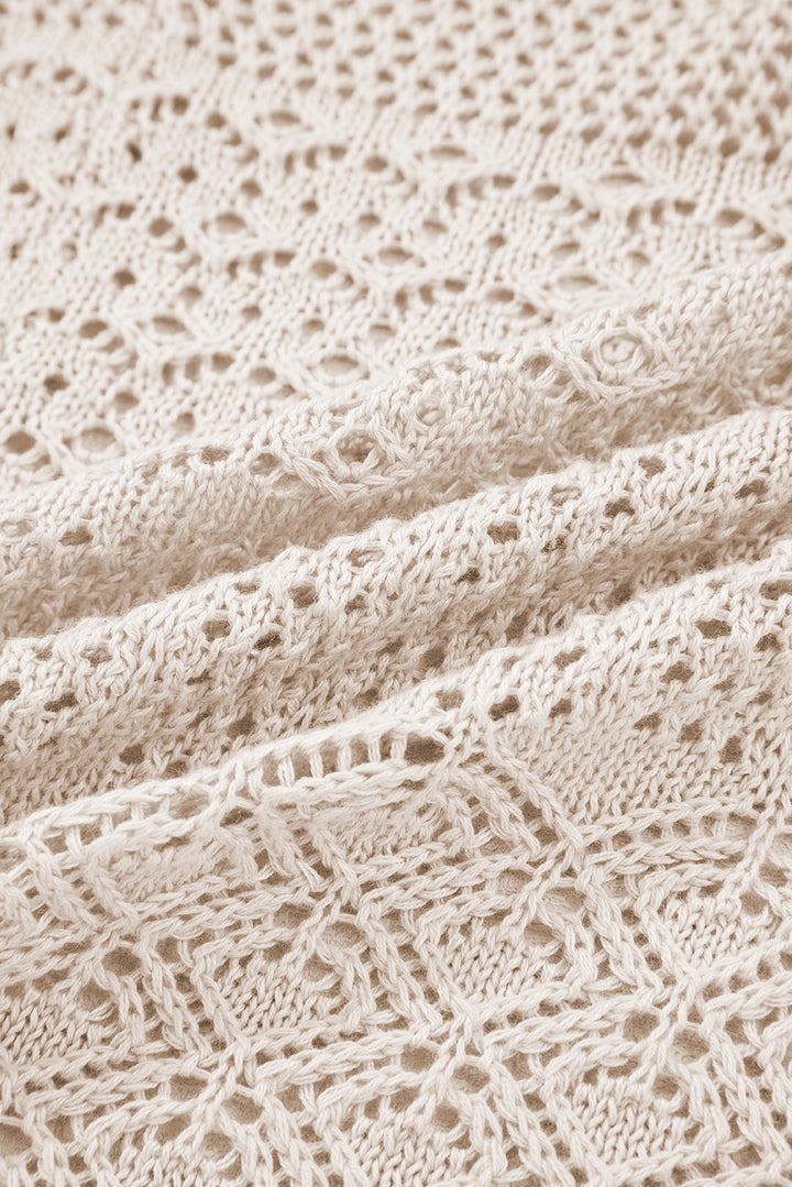 Jet Stream Mix Pattern Hollowed Knit Open Front Cardigan