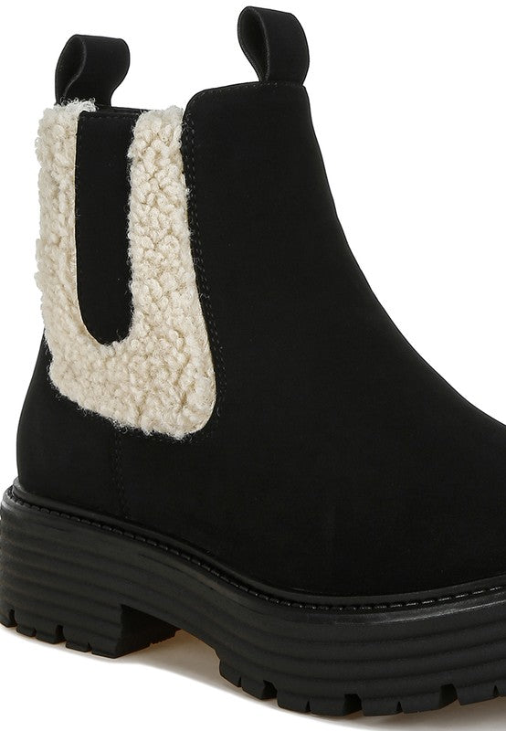 Rag Company Mothman Faux Fur Detail Chunky Ankle Boots