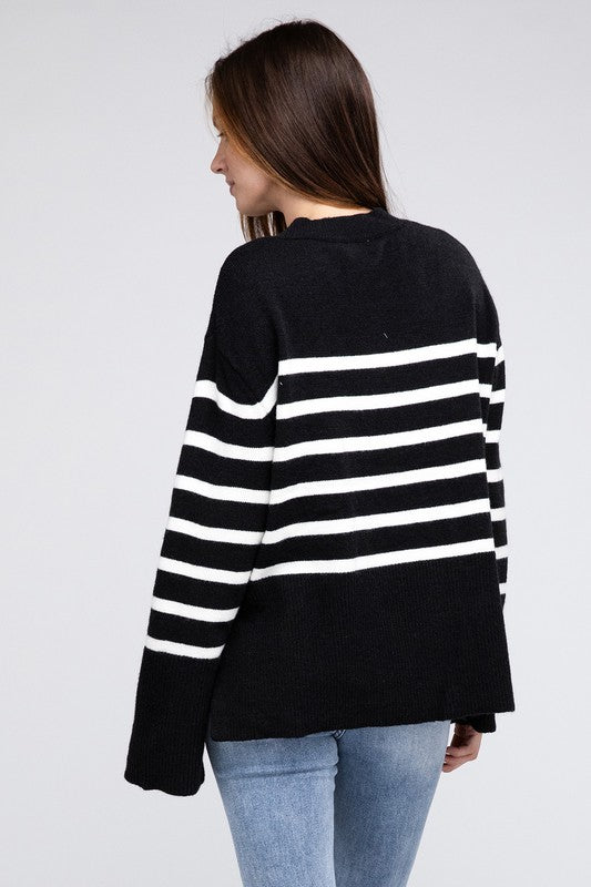 Bibi Ribbed Hem Stripe Sweater